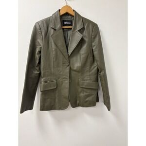 Metrostyle Olive Green 100% Leather Timeless Y2K Lined Blazer Jacket Size 8